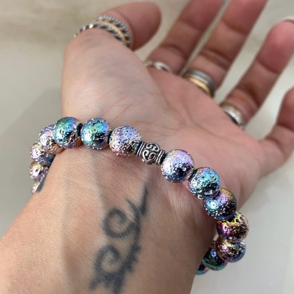 Herkimer diamonds electroplated lava star bracelet - Picture 5 of 6